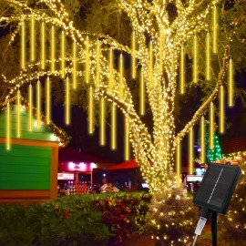 8-tube Solar Meteor Shower String Lights, Outdoor Solar Lights, Garden And Yard Decoration String Lights, Christmas And Halloween Decorative Lamps, 192 LED Floral-themed, Independence Day Hanging Tree Decorations, 8-tube Solar Light Strings