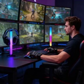 Single LED Headphone Holder | Dynamic Gradient Illumination, Stylish Acrylic Desk Light for Gamers And Audio Lovers | Colorful Ambient Lighting for Headphones, Keyboards, And Monitor Arrangements