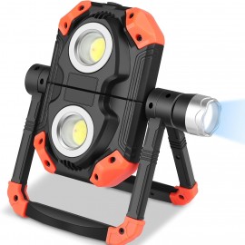 LED Rechargeable Work Light | Foldable Floodlight with 360° Rotation, Orange Searchlight, USB Charging, Touch Control, Lithium Polymer Battery | Ideal for Car Repair, Hiking, Emergencies, Barbecues