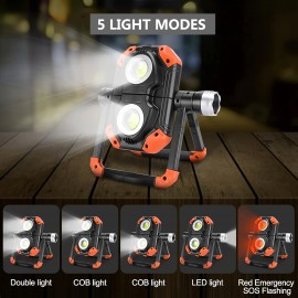 LED Rechargeable Work Light | Foldable Floodlight with 360° Rotation, Orange Searchlight, USB Charging, Touch Control, Lithium Polymer Battery | Ideal for Car Repair, Hiking, Emergencies, Barbecues