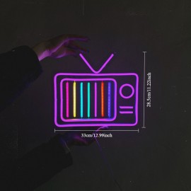Retro TV LED Neon Sign - Vintage Old TV Set with TV Interference No Signal - Perfect Wall Décor for your 90s Theme Party!