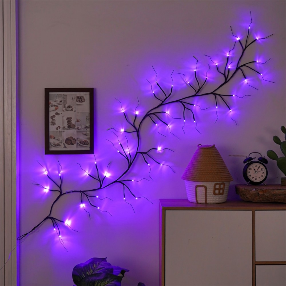 One Piece of Purple 48 LED Artificial Willow Vine Lights, Measuring 1.7 Meters Or 5.6 Feet, Powered by USB. These Decorative String Lights Are Designed for Outdoor Use, Perfect for Gardens, Patios, Yards, And Christmas Parties. Note That Batteries A