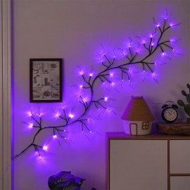 One Piece of Purple 48 LED Artificial Willow Vine Lights, Measuring 1.7 Meters Or 5.6 Feet, Powered by USB. These Decorative String Lights Are Designed for Outdoor Use, Perfect for Gardens, Patios, Yards, And Christmas Parties. Note That Batteries A