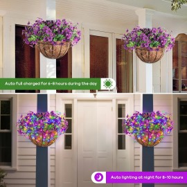 Solar-Powered Wall-Hanging Flower Basket: This Outdoor Artificial Flower Basket Is Equipped with Solar-powered RGB String Lights, Making It Ideal for Christmas And Spring Decoration. The 10-inch Semicircular Planter Contains Artificial Carnations