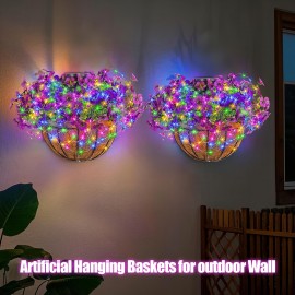Solar-Powered Wall-Hanging Flower Basket: This Outdoor Artificial Flower Basket Is Equipped with Solar-powered RGB String Lights, Making It Ideal for Christmas And Spring Decoration. The 10-inch Semicircular Planter Contains Artificial Carnations