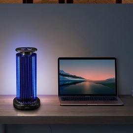 1pc Modern PlaidPatterned RGB Sound Activated Light, 4D Panoramic Music Rhythm Lamp with Rechargeable Lithium Battery, Space Theme Pagoda-Shaped Plastic Table Lamp for Bedroom, Button Control, Cord Include