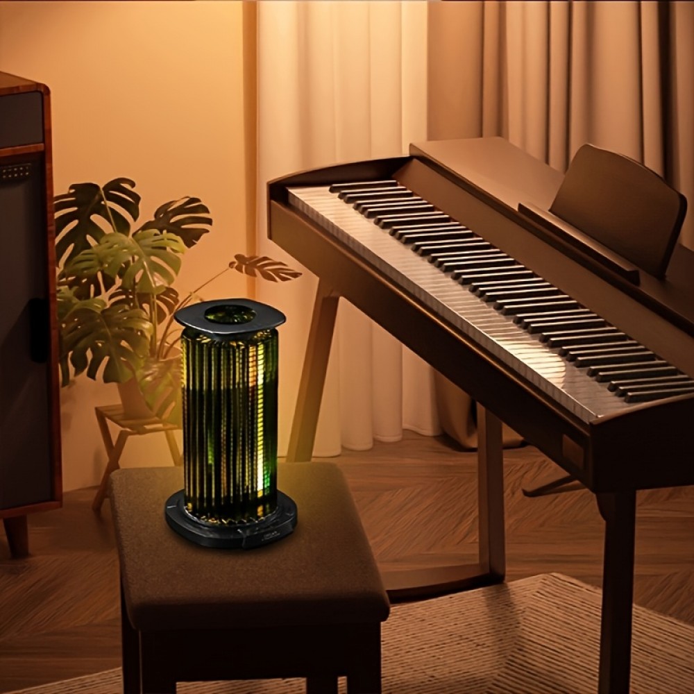 1pc Modern PlaidPatterned RGB Sound Activated Light, 4D Panoramic Music Rhythm Lamp with Rechargeable Lithium Battery, Space Theme Pagoda-Shaped Plastic Table Lamp for Bedroom, Button Control, Cord Include