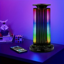 1pc Modern PlaidPatterned RGB Sound Activated Light, 4D Panoramic Music Rhythm Lamp with Rechargeable Lithium Battery, Space Theme Pagoda-Shaped Plastic Table Lamp for Bedroom, Button Control, Cord Include