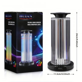 1pc Modern PlaidPatterned RGB Sound Activated Light, 4D Panoramic Music Rhythm Lamp with Rechargeable Lithium Battery, Space Theme Pagoda-Shaped Plastic Table Lamp for Bedroom, Button Control, Cord Include