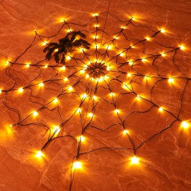 [Spider String Lights] Halloween Spider Web Lights with Spider&70LED Orange Lights, Smart String Light 8 Lighting Modes Light up Cobweb Halloween Lights for Haunted House Window Room Indoor Party Halloween Spooky Party Essential