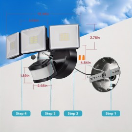 YVIO Motion Sensor Flood Light Outdoor, 30W 4500LM, 180° Wide Angle 50ft Detection, Hardwired Security Light, 3 Modes Dusk to Dawn for Yard/Garden/Driveway, 4500SQ.FT Coverage, Suitable for Halloween And Christmas, Black