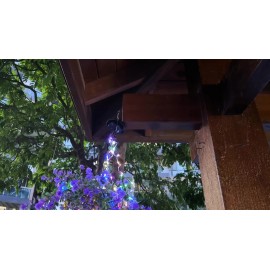 2pcs Solar Artificial Hanging Flowers Basket, Fake Hanging Plant Basket with RGB Solar String Lights for Outdoor Decor, Conical Solar Flower Rattan Basket with Rattan Hanging Flowers for Outside Porch Yard Patio Garden, Purple