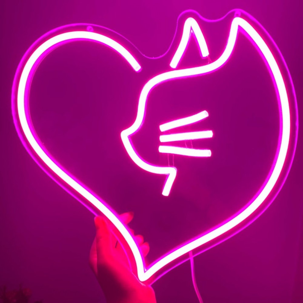 Neon Sign Cat, Heart Neon Sign, Cat Neon Light, Cute Cat Decor, Valentines Neon Sign,  Neon Sign, Animal Neon Sign, Gift for Girl