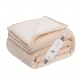 Cozy Westinghouse Sherpa Electric Heated Throw Blanket, Silky Soft Flannel, 4 Heat Settings & 1-4 Hour Timer, Machine Washable, 50x60 Inch - Beige Ivory/Dark Grey, Comfortable Seating|Inviting Throw Blanket|Sherpa Lining