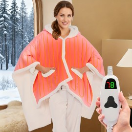 Wearable Heated Electric Poncho Shawl - 5-Position Timer 10-Heating Levels, All-Season Heating Blanket, Plug-in for Travel, Heated Blanket Wearable, Full Body, Heated Bed Blanket, Heated Clothes Winter Gifts for Mom Women Girlfriend Grandma,