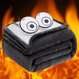 Sealy Silky Soft Flannel To Sherpa - Electric Heated Throw Blanket - Machine Washable - Twin/Full/Queen/King Size - 10 Heating Levels & 1-12 Hour Time Settings - Beige Ivory/Dark Grey