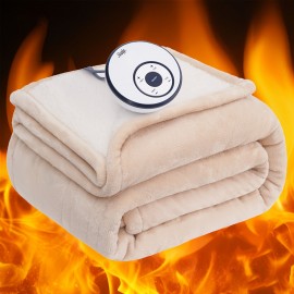 Sealy Silky Soft Flannel To Sherpa - Electric Heated Throw Blanket - Machine Washable - Twin/Full/Queen/King Size - 10 Heating Levels & 1-12 Hour Time Settings - Beige Ivory/Dark Grey