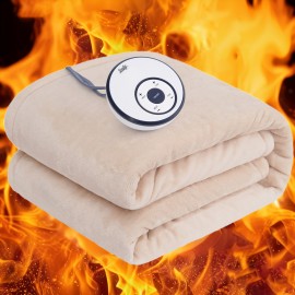 Sealy Y Soft Flannel Electric Heated Throw Blanket Twin/Full/Queen/King Size, 6 Heating Levels & 1-10 Hour Time Settings, Machine Washable, Beige/Dark Grey