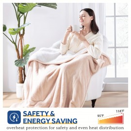 Westinghouse Electric Blanket, Soft Flannel And Shearling Heated Blanket, Warm And Soft, Heats Up Quickly with 4 Temperature Settings And 4-Hour Timer, Features Foot Pocket, Machine Washable, Available In Multiple Colors And Sizes, Perfect Gift