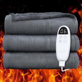 Flannel Heated Electric Blanket | 6 Temperature Settings, 10-Hour Timer, Quick Heat-Up to 150°F, Machine Washable, Multiple Colors and Sizes, Ideal for Home and Office Use (Full/50*60, Queen/72*84)