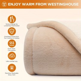 Westinghouse Electric Blanket with Thermostat - King Size Electric Blanket, Flannel And Material, 10 Temperature Settings And 12-Hour Timer, Gift Blanket, Overheat Protection, Machine Washable, Electric Blankets Clearance Deal
