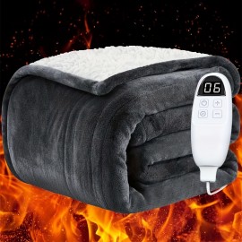 Electric Blanket Full Size - Soft Flannel+Sherpa Heated Blanket, GentleSoft Fast Heating With 6 Heating Levels &10 Hours Auto Off, Winter Comfort Heating Blanket, Machine Washable, Must-Have For Home & Office!