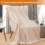 Cozy Westinghouse Silky Soft Flannel Electric Heated Throw Blanket, 4 Adjustable Heat Settings & 1-4 Hour Timer, Machine Washable, 50x60 Inch - Perfect for Home Comfort, Beige Ivory/Dark Grey, WESTINGHOUSE