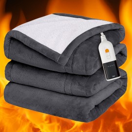 Sealy Electric Heated Blanket, Flannel & Sherpa Heated Throw with Fast Heating Function, 6 Heat Settings, 10-Hour Timer, Dual-use for Home & Office, Machine Washable, Perfect As A Christmas Gift