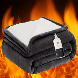 Sealy Electric Heated Blanket, Flannel & Sherpa Heated Throw with Fast Heating Function, 6 Heat Settings, 10-Hour Timer, Dual-use for Home & Office, Machine Washable, Perfect As A Christmas Gift