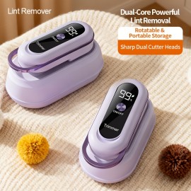 1pc Dual-Head Fabric Shaver with Rotating Handle, USB Rechargeable, with 3-Speed Adjustment and LED Digital Display, Hair and Lint Remover - A Portable Tool with Stainless Steel Blades, Suitable for Clothing, Car Seats, Sweaters, Sofas, Purple/Orange