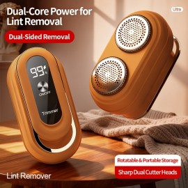 1pc Dual-Head Fabric Shaver with Rotating Handle, USB Rechargeable, with 3-Speed Adjustment and LED Digital Display, Hair and Lint Remover - A Portable Tool with Stainless Steel Blades, Suitable for Clothing, Car Seats, Sweaters, Sofas, Purple/Orange