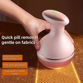 A Single Unit of a Portable Lint Remover And Fabric Shaver That Is Rechargeable Via USB. This Plastic Device Is Perfect for Removing Lint from Sweaters, Carpets, Home Decor, Clothing, Pet Hair