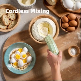 Cordless Handheld Hand Mixer with Foldable Design & 3-Speed Motor - Cordless Whisk/Beader with 2 Detachable Stir Whisks, Lightweight - Mixer for, Cakes,, Meringues (Green) - Ideal for & Travel