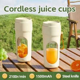 [Wireless portable juicing cup], 1 set of wireless rechargeable mini juice mixer, home automatic juice cup, 1500mAh lithium battery, USB-C charging, small sports juice cup with double lid, essential tool for outdoor, business trip, camping