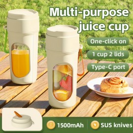 [Wireless portable juicing cup], 1 set of wireless rechargeable mini juice mixer, home automatic juice cup, 1500mAh lithium battery, USB-C charging, small sports juice cup with double lid, essential tool for outdoor, business trip, camping